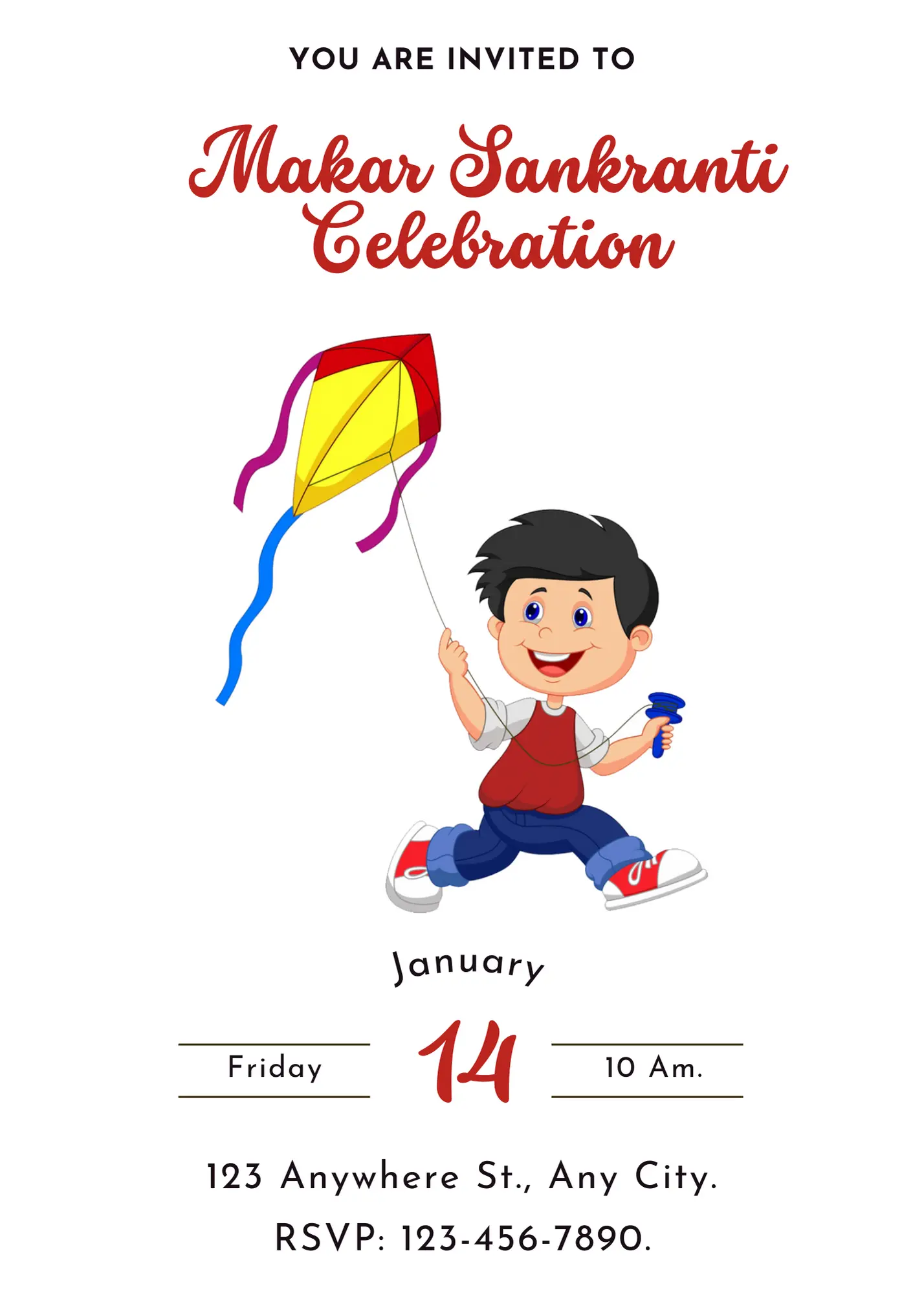 Makar Sankranti Invitation Template | Uttarayan International Kite Festival Invite - CreativeRino
