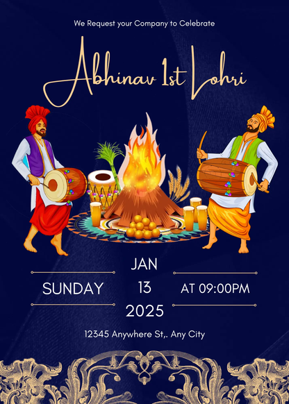 Lohri Invitation Template | Lohri Party Invite - CreativeRino