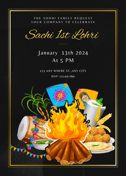Lohri Invitation Template | Lohri Party Invite - CreativeRino
