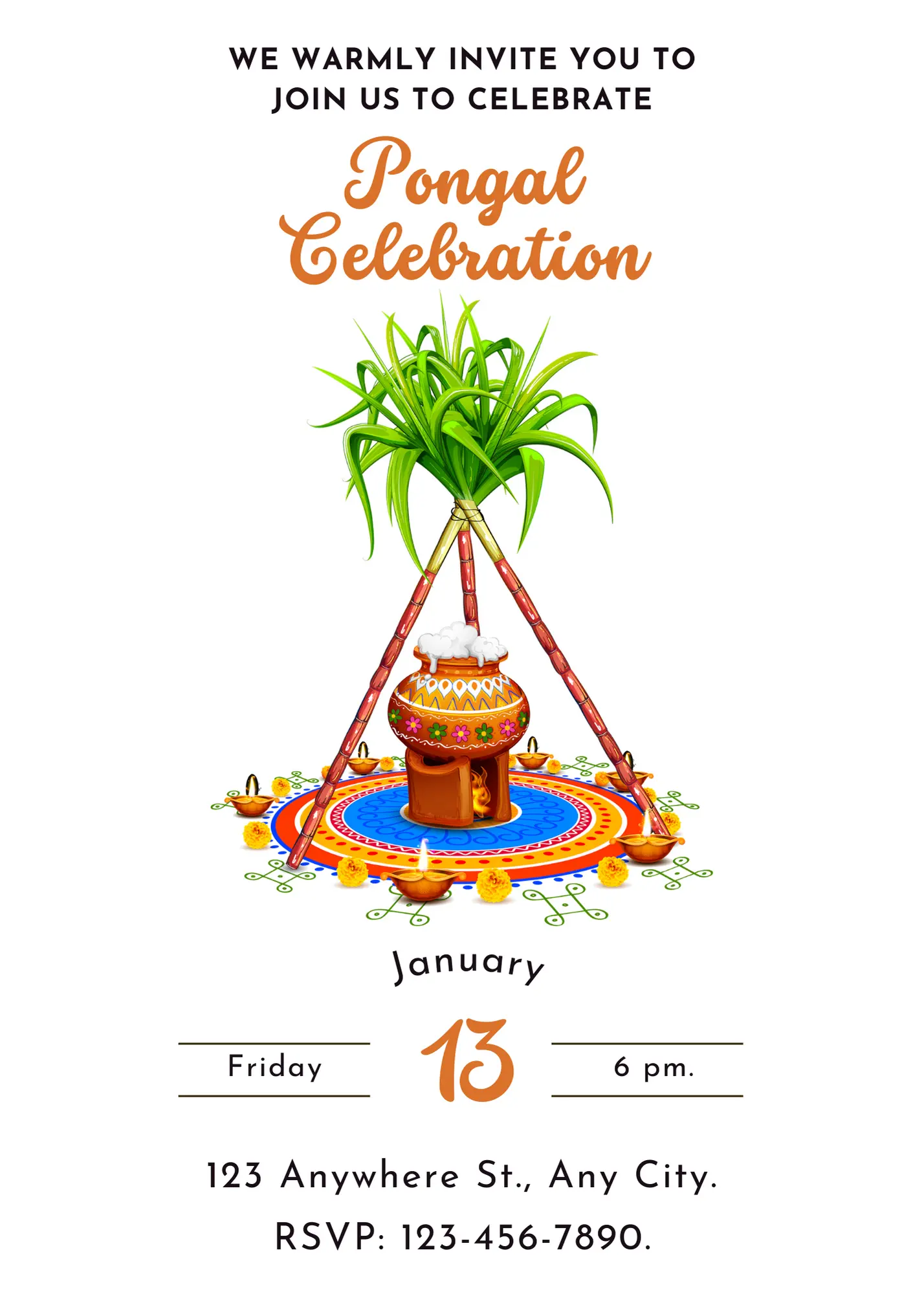 Pongal Invitation Template | Pongal Celebration Invite - CreativeRino