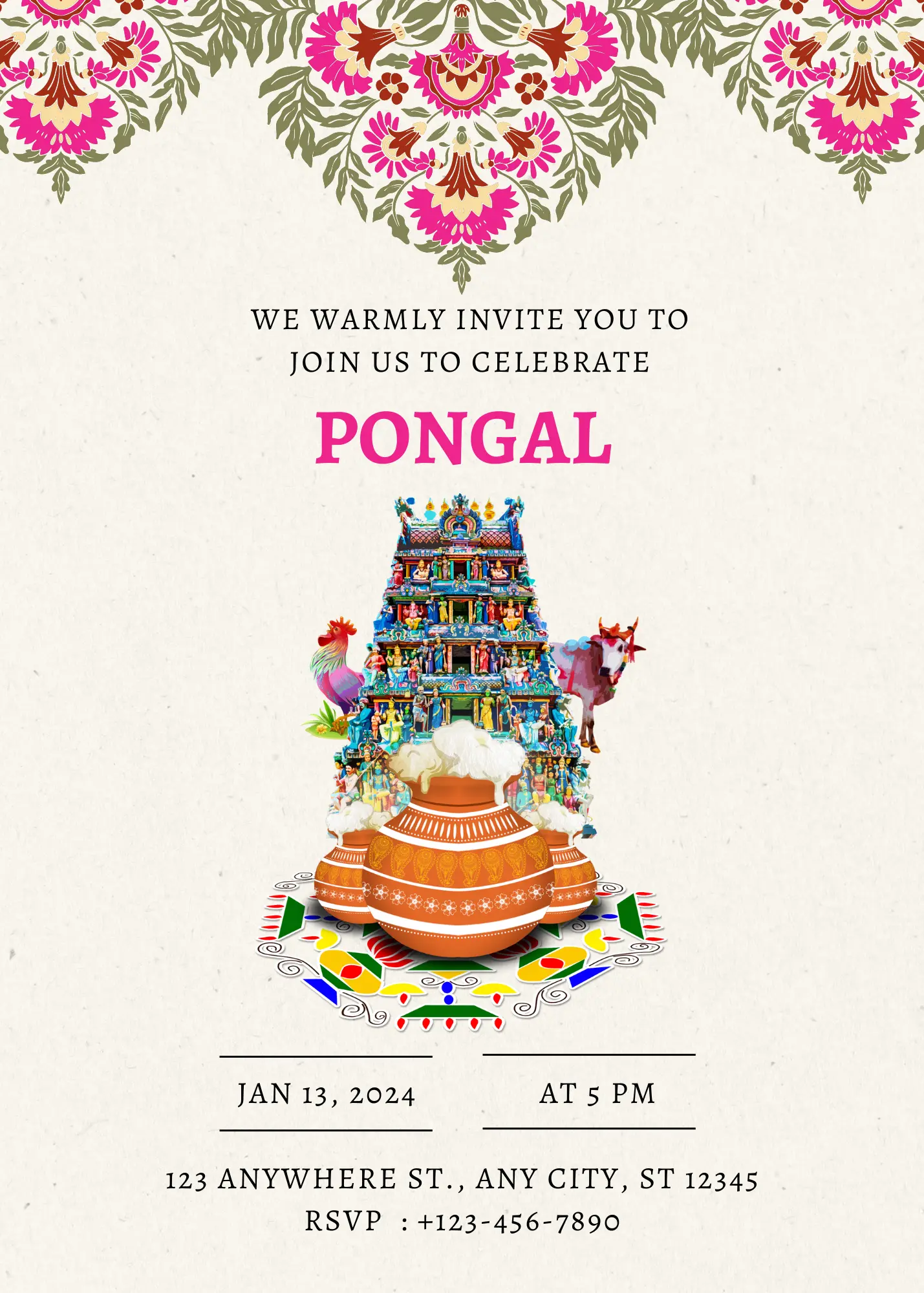 Pongal Invitation Template | Pongal Celebration Invite - CreativeRino
