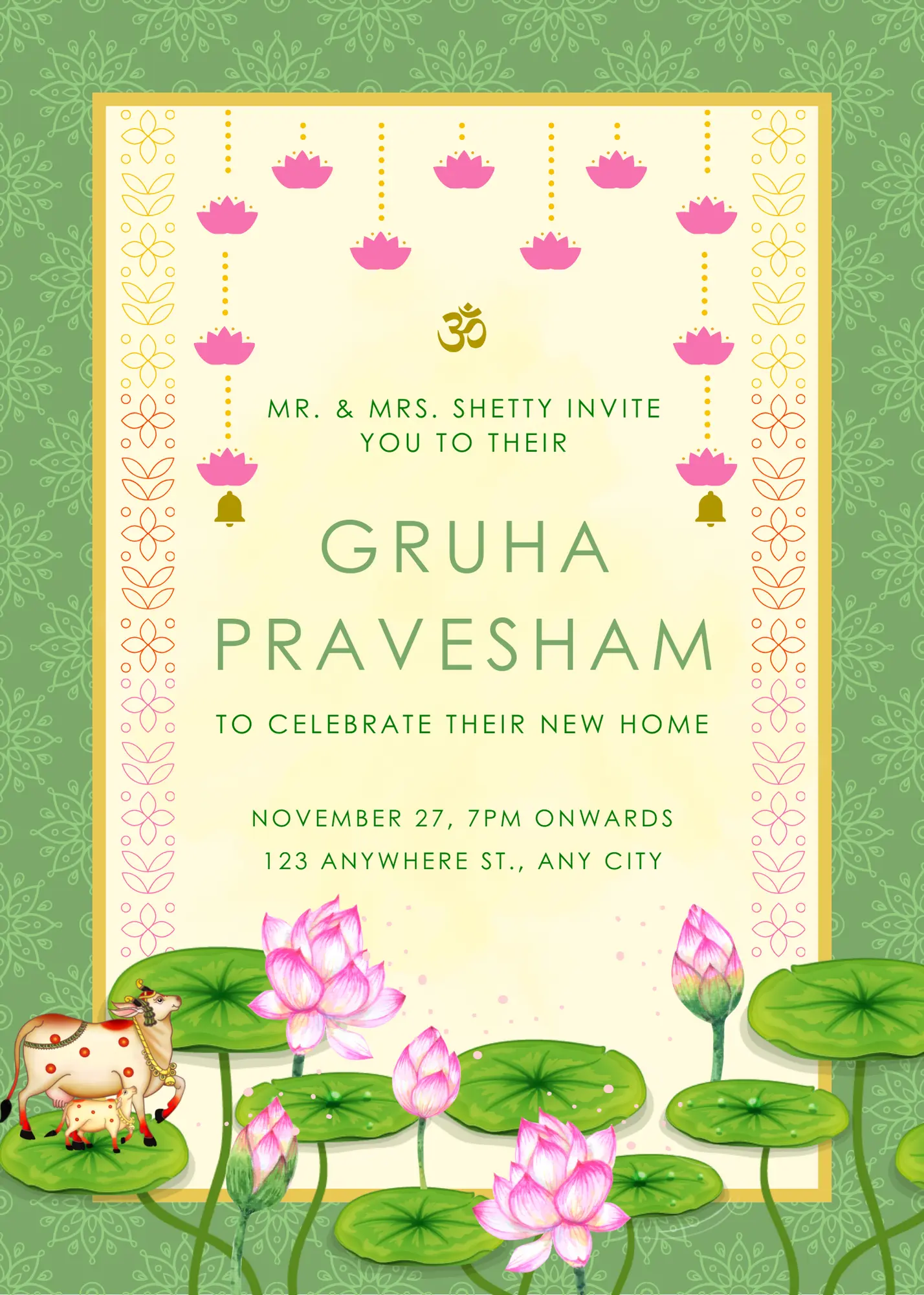 Gruhapravesham Invitation Template | Indian Housewarming Invite - CreativeRino