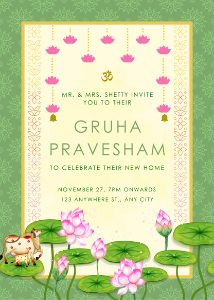 Gruhapravesham Invitation Template | Indian Housewarming Invite - CreativeRino
