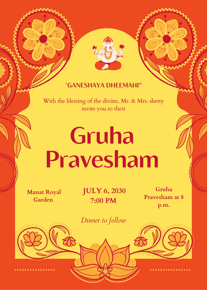 Gruhapravesham Invitation Template | Indian Housewarming Invite - CreativeRino