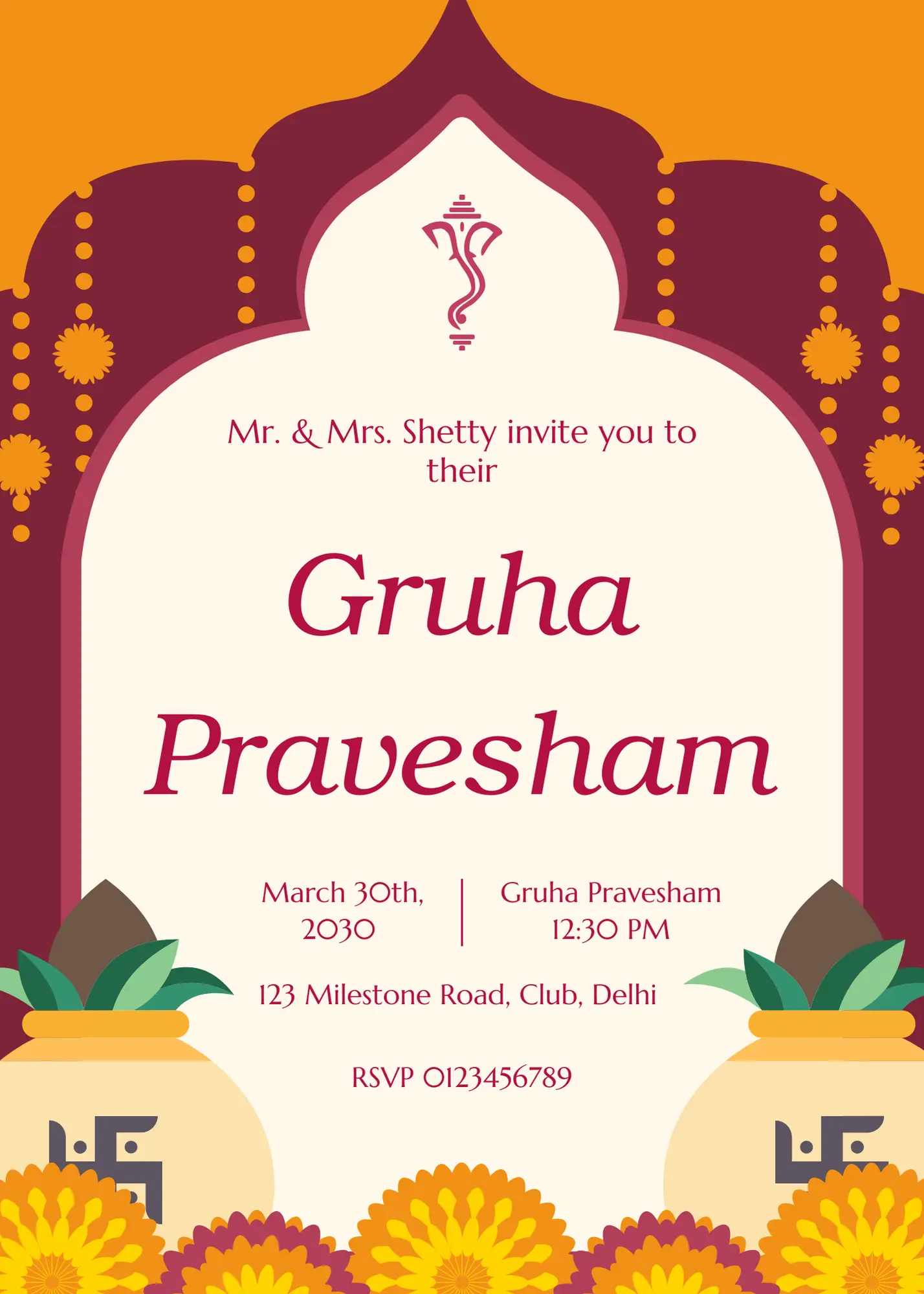 Gruhapravesham Invitation Template | Indian Housewarming Invite - CreativeRino