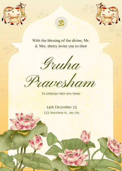 Gruhapravesham Invitation Template | Indian Housewarming Invite - CreativeRino