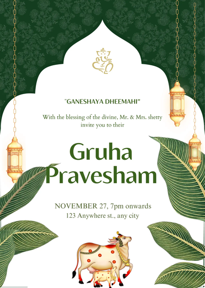 Gruhapravesham Invitation Template | Indian Housewarming Invite - CreativeRino