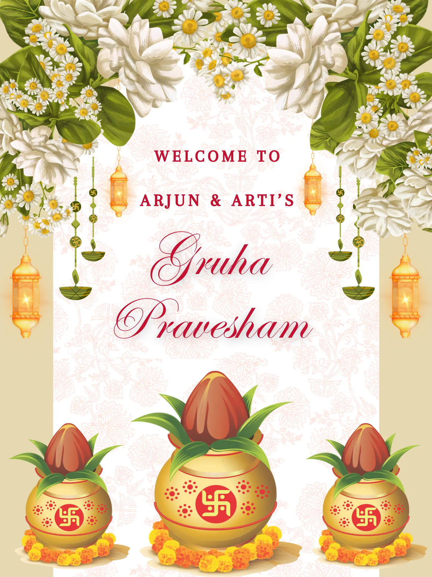 Gruhapravesham Welcome Sign Template | Indian Housewarming Welcome Sign - CreativeRino