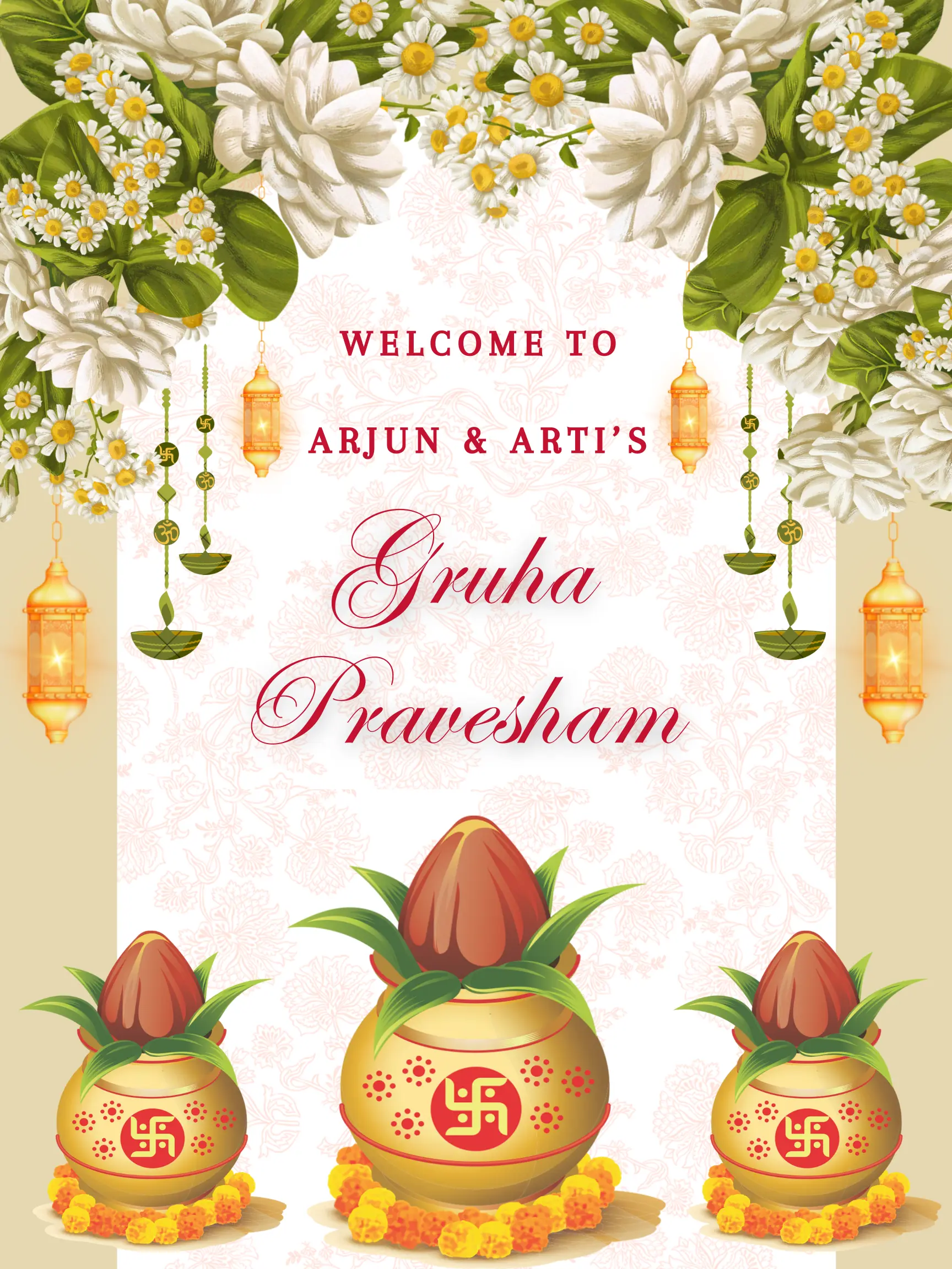 Gruhapravesham Welcome Sign Template | Indian Housewarming Welcome Sign - CreativeRino