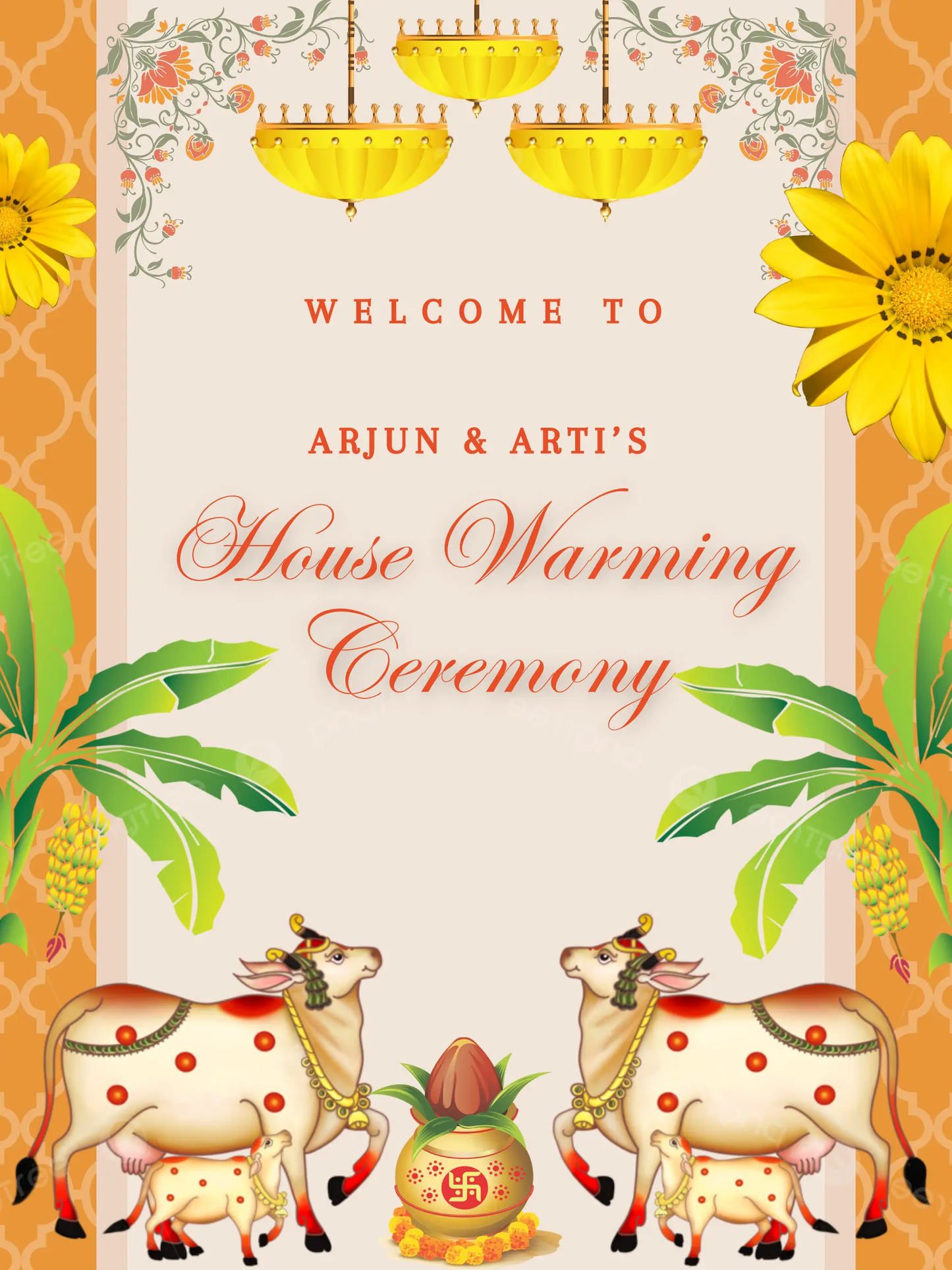 Gruhapravesham Welcome Sign Template | Indian Housewarming Welcome Sign - CreativeRino