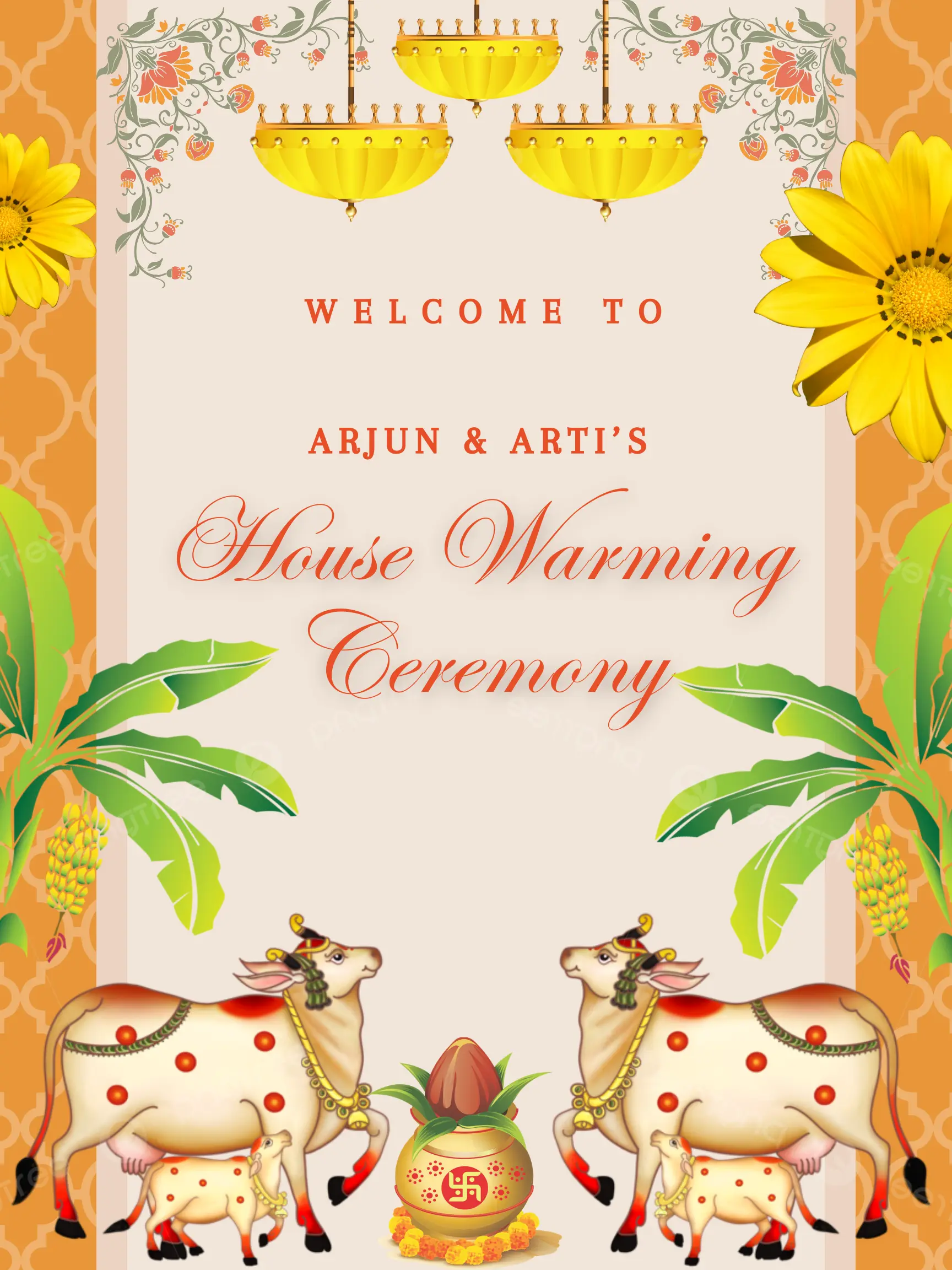 Gruhapravesham Welcome Sign Template | Indian Housewarming Welcome Sign - CreativeRino