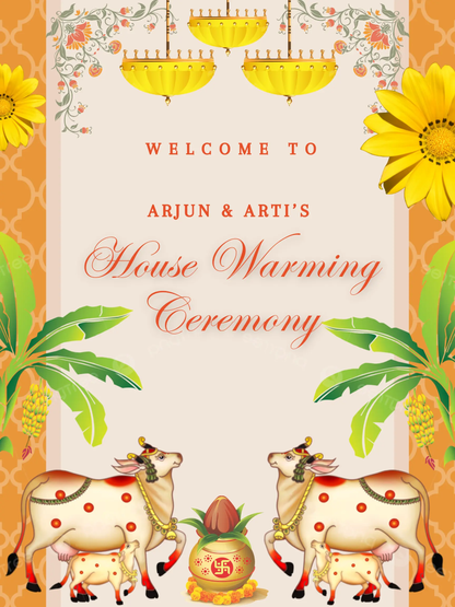Gruhapravesham Welcome Sign Template | Indian Housewarming Welcome Sign - CreativeRino