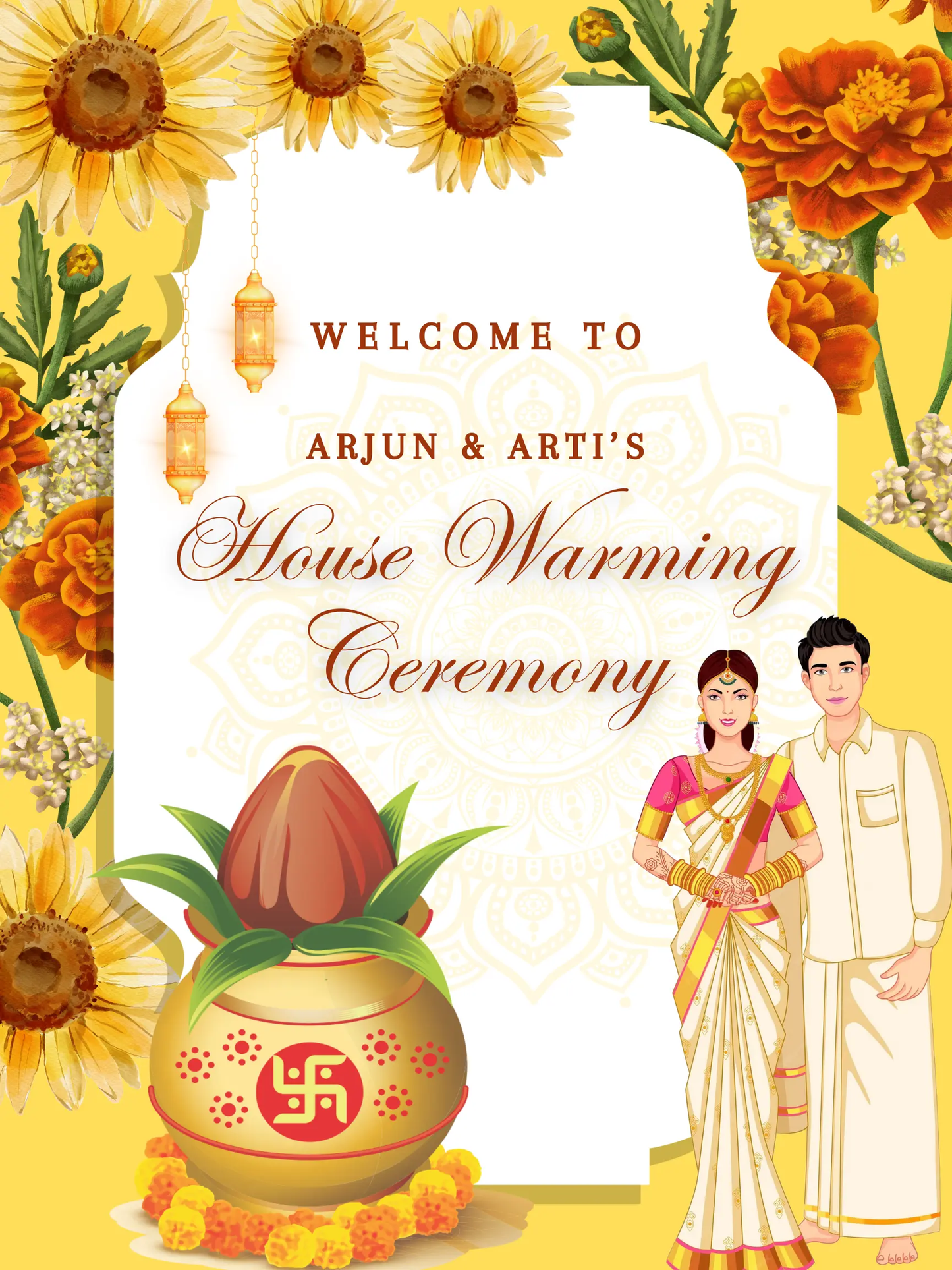 Gruhapravesham Welcome Sign Template | Indian Housewarming Welcome Sign - CreativeRino