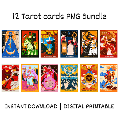 12 Characters Tarot Cards PNG Template Bundle CreativeRino