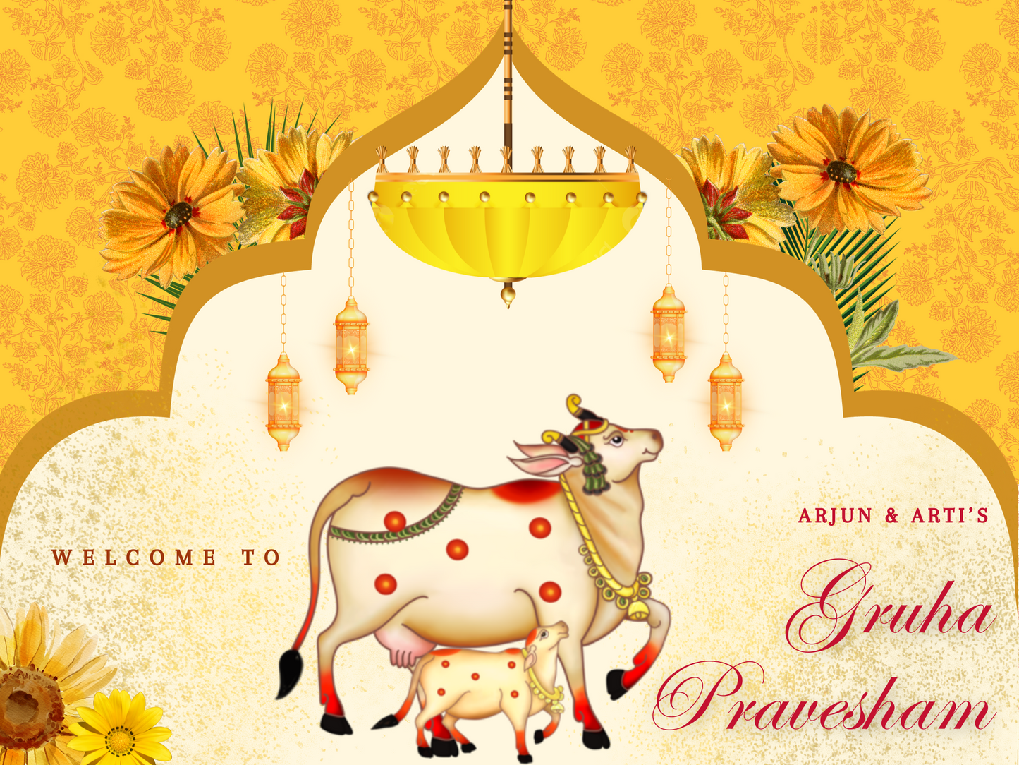 Gruhapravesham Welcome Sign Template | Indian Housewarming Welcome Sign