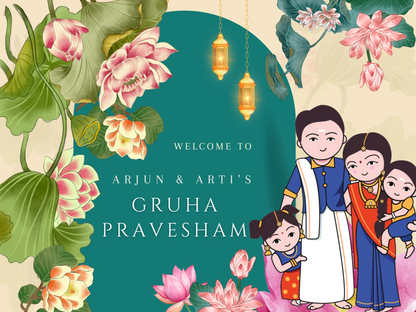 Gruhapravesham Welcome Sign Template | Indian Housewarming Welcome Sign - CreativeRino
