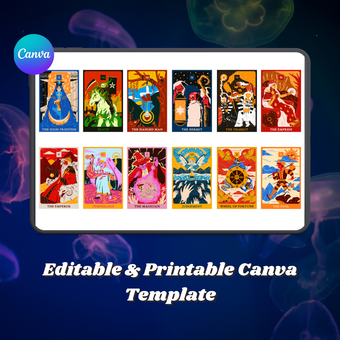 12 Characters Tarot Cards PNG Template Bundle