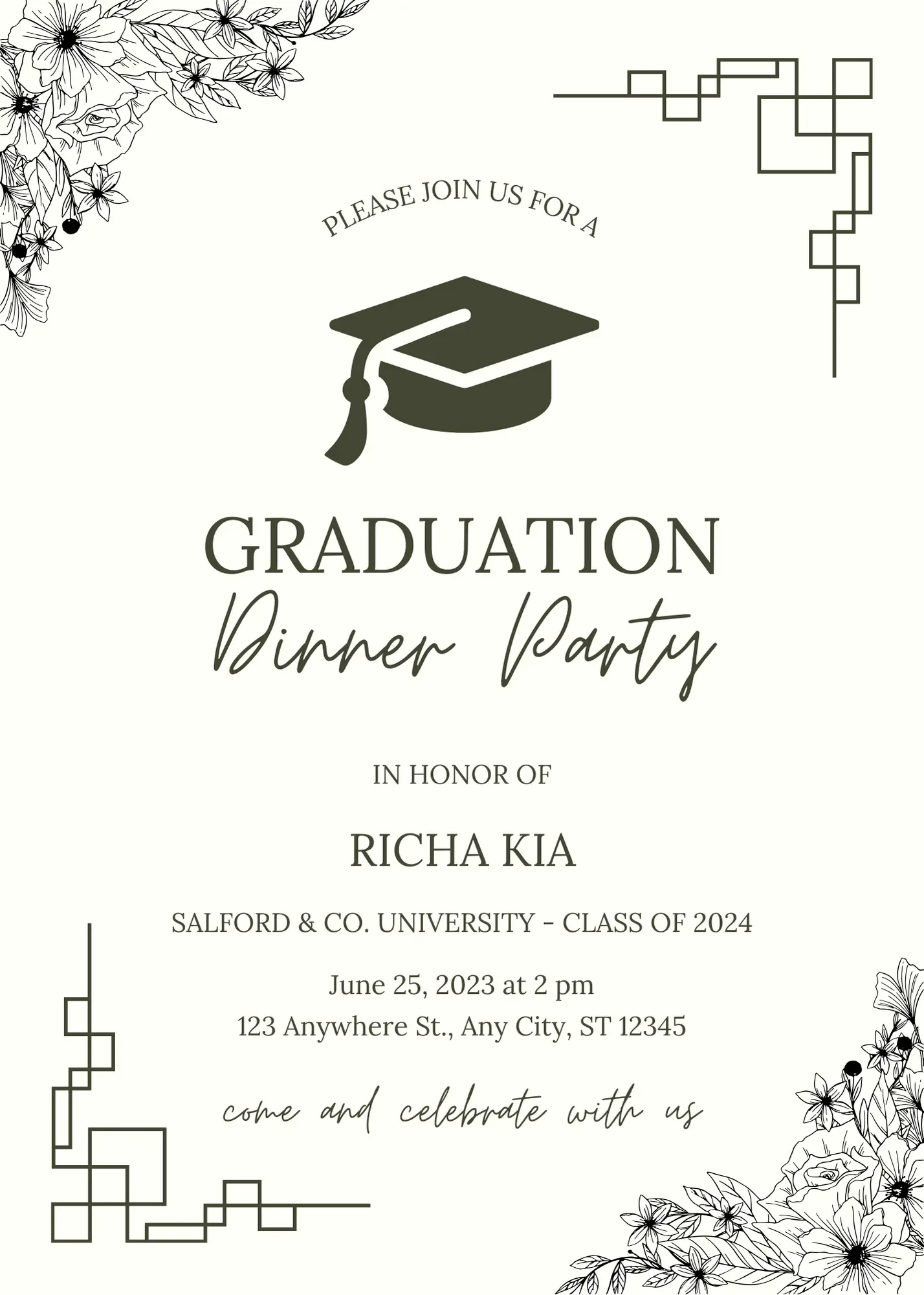 Graduation Dinner Invitation Template - CreativeRino