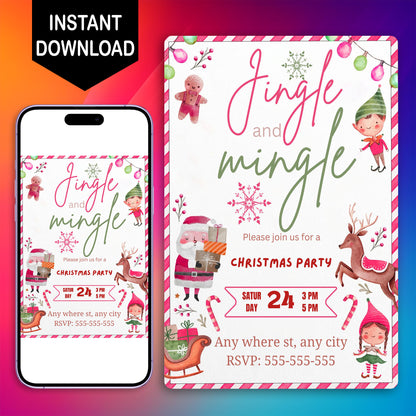 Jingle & Mingle Christmas Party Invitation Template - CreativeRino
