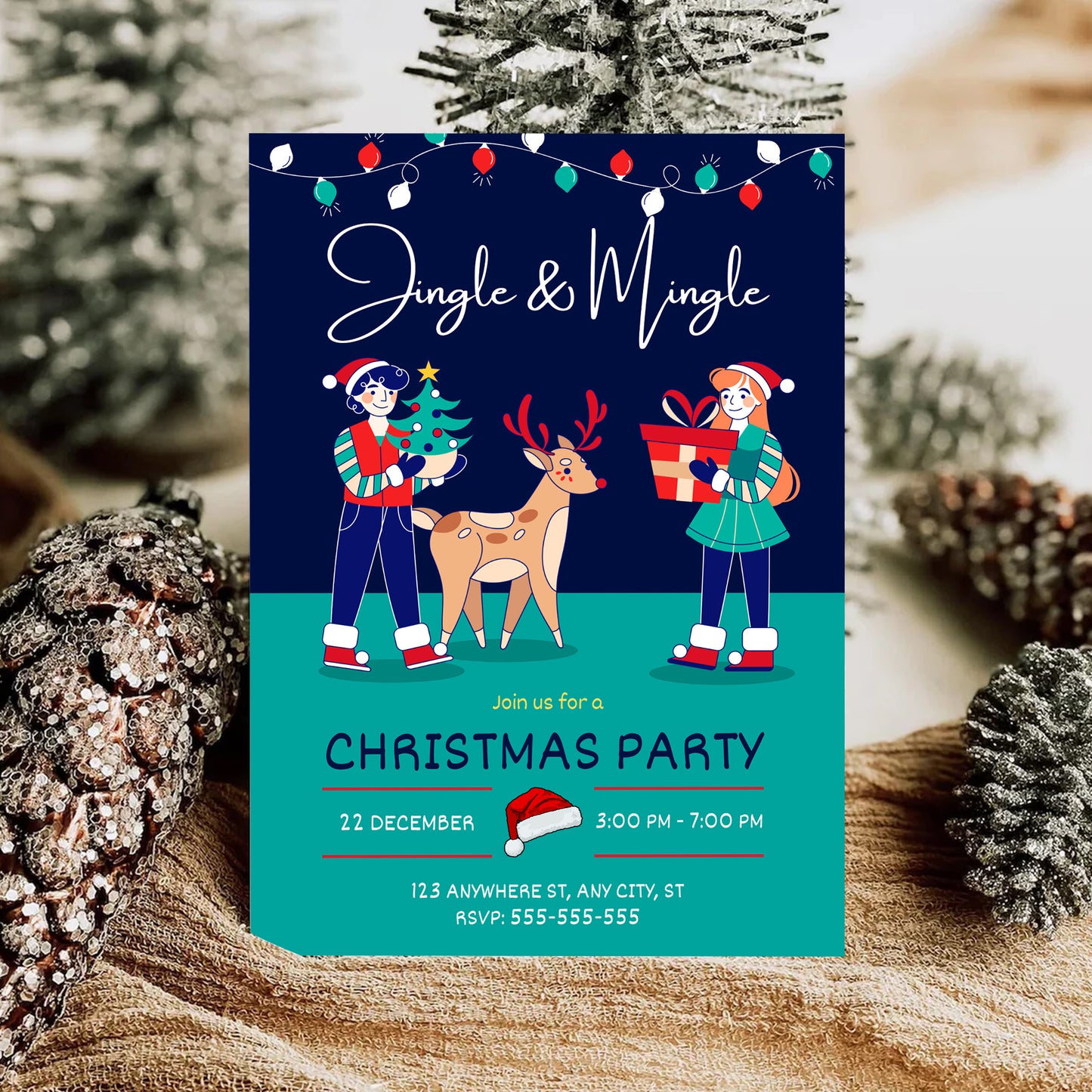 Jingle & Mingle Christmas Party Invitation Template | Reindeer Christmas Party Invite