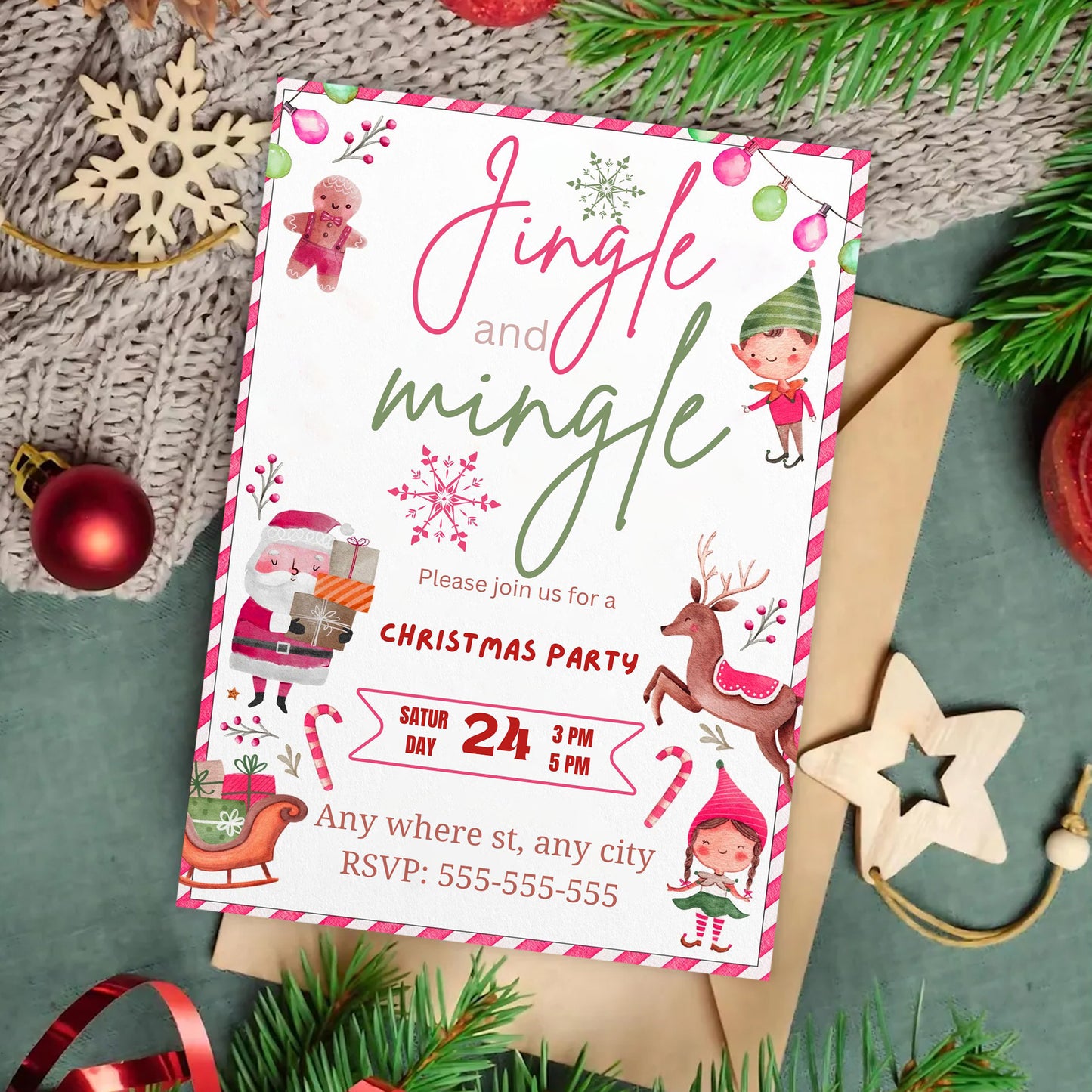 Jingle & Mingle Christmas Party Invitation Template - CreativeRino