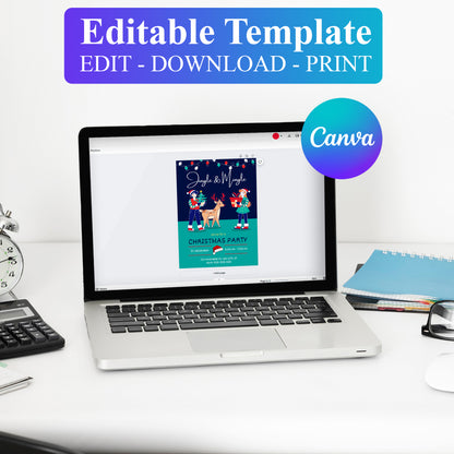 Jingle & Mingle Christmas Party Invitation Template | Reindeer Christmas Party Invite - CreativeRino