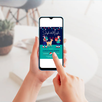 Jingle & Mingle Christmas Party Invitation Template | Reindeer Christmas Party Invite - CreativeRino