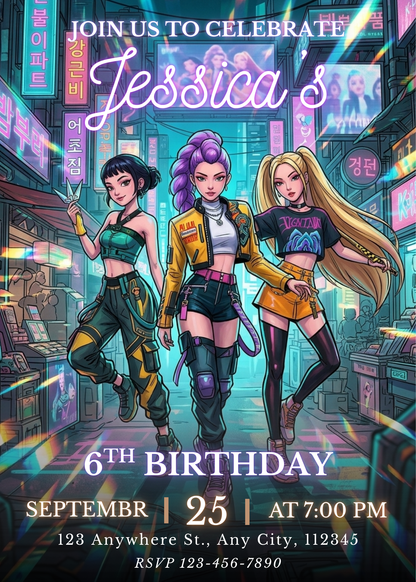 Kpop Demon Hunters Birthday Party Invitation – Custom Editable CreativeRino