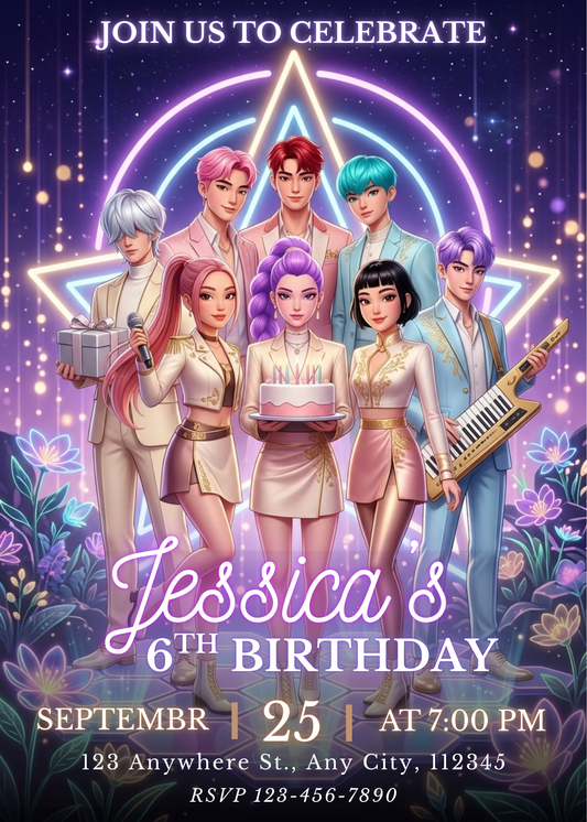 Demon Hunters Birthday Invite – Kpop Party Digital Template CreativeRino
