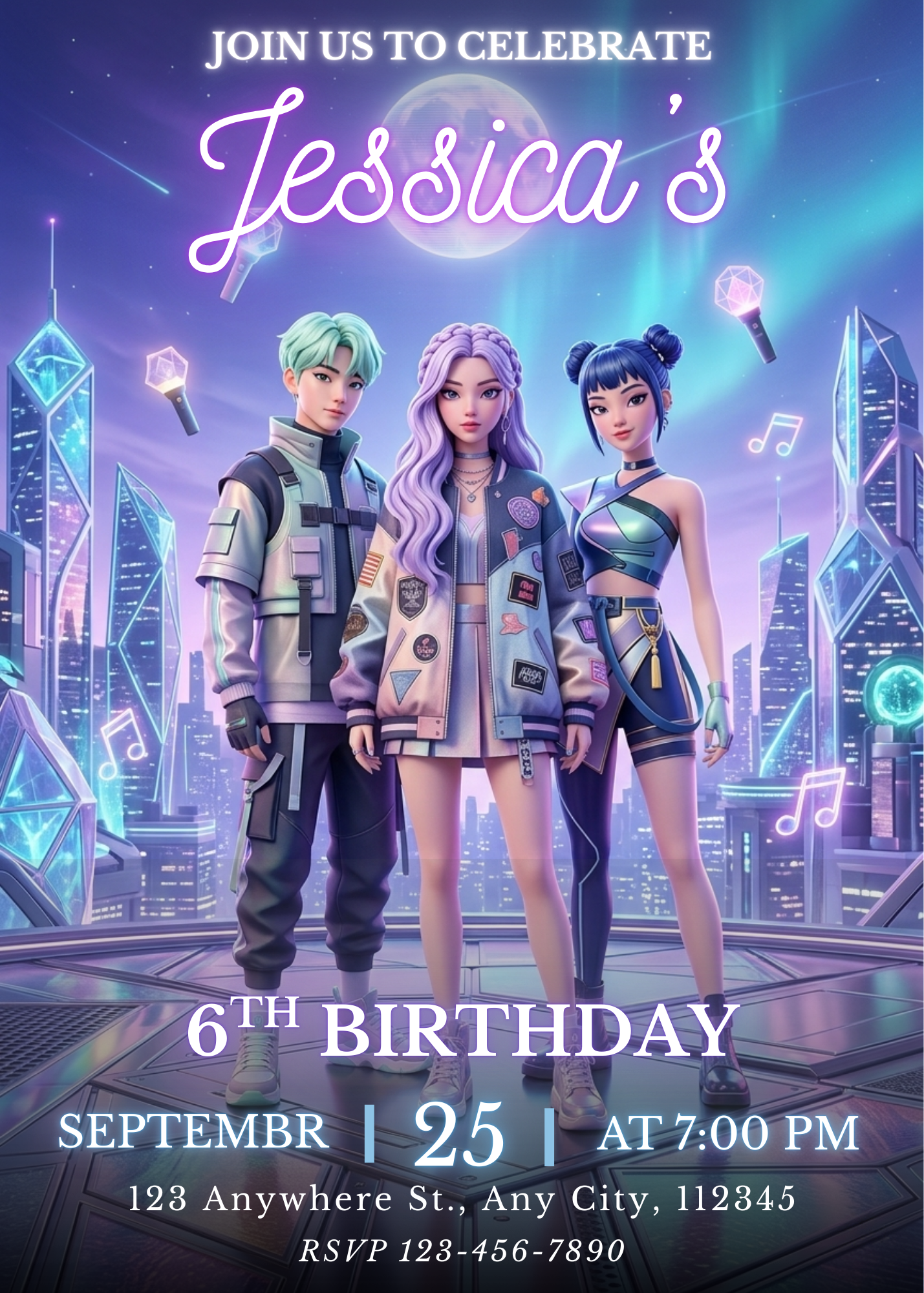 Kpop Demon Hunters Party Invitation – Stylish Birthday Invite CreativeRino