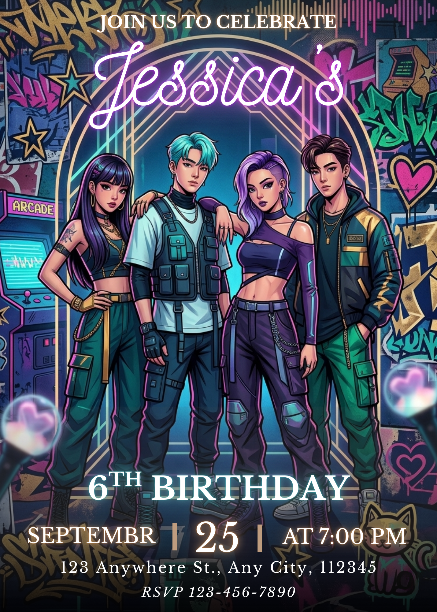 Demon Hunters Kpop Birthday Invitation – Trendy Party Template CreativeRino