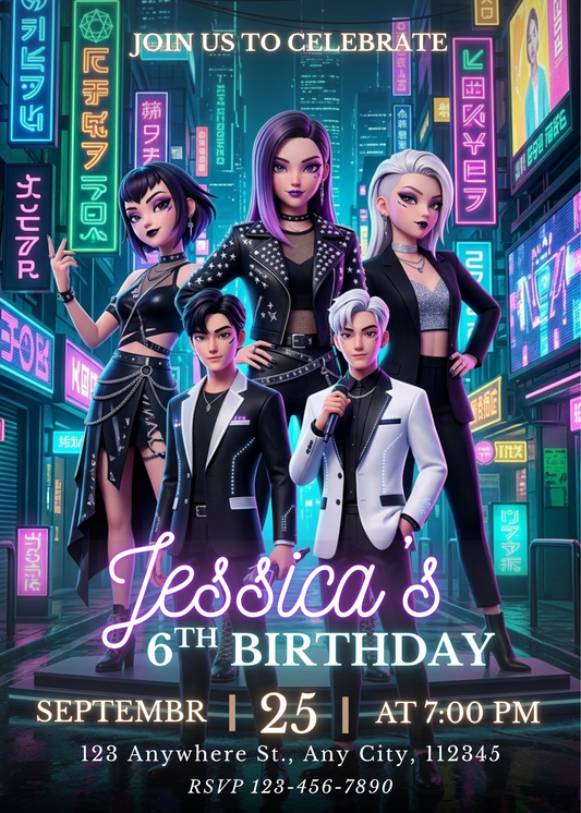 Kpop Demon Hunters Birthday Invitation – Editable Digital Party Invite CreativeRino
