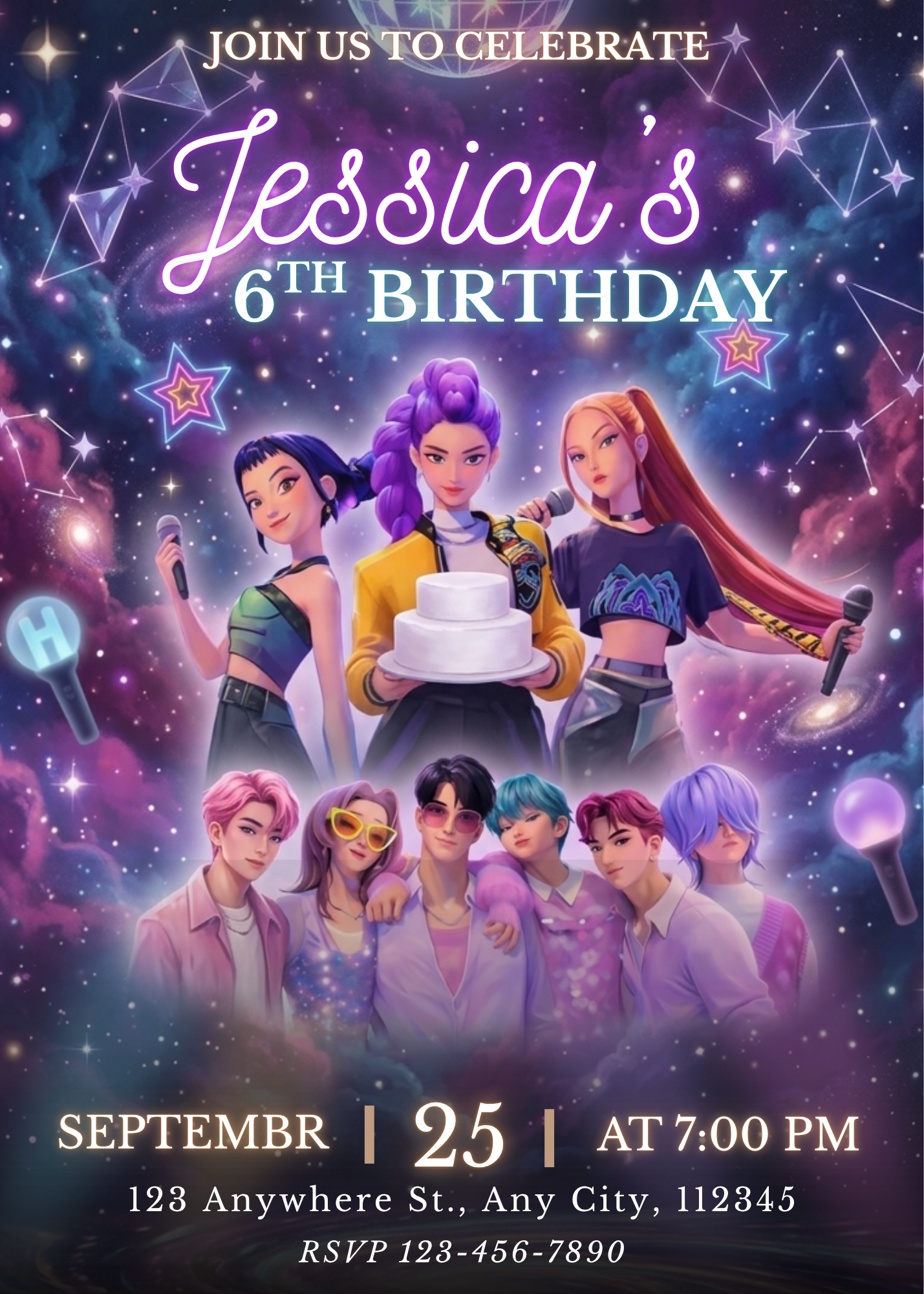 Demon Hunters Kpop Birthday Invite – Printable Custom Invitation CreativeRino