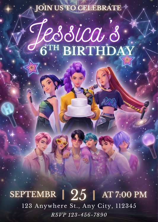 Demon Hunters Kpop Birthday Invite – Printable Custom Invitation CreativeRino