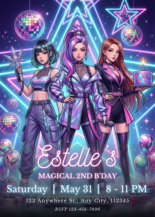 Demon Hunters Kpop Party Invitation – Custom Birthday Card CreativeRino