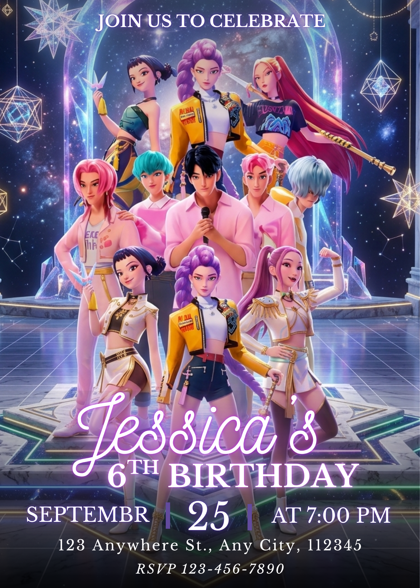Kpop Demon Hunters Birthday Invitation Template – Trendy Party Invite CreativeRino