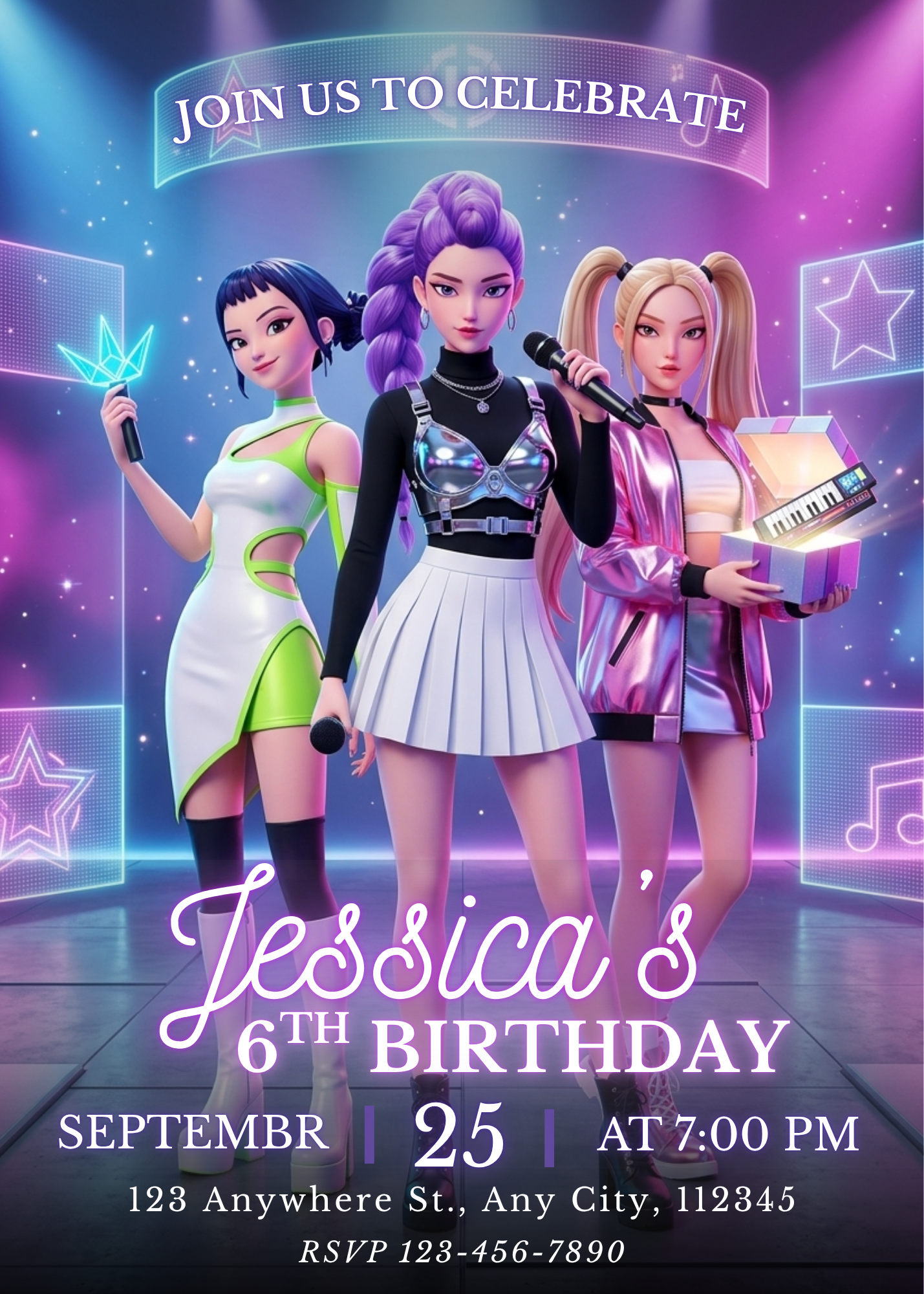 Demon Hunters Kpop Birthday Invitation – Editable Instant Download CreativeRino