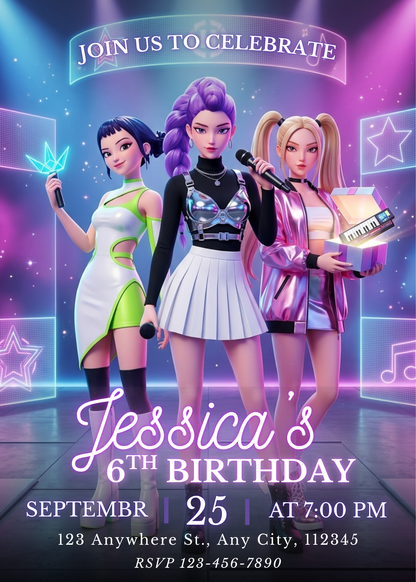 Demon Hunters Kpop Birthday Invitation – Editable Instant Download CreativeRino