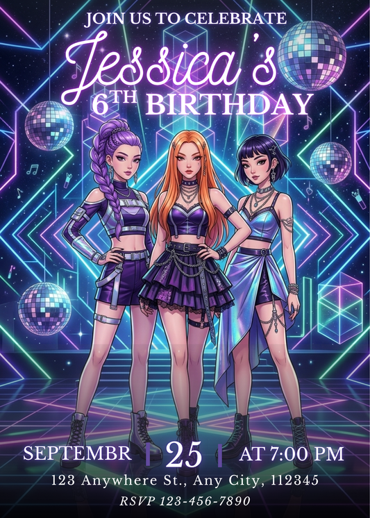 Kpop Demon Hunters Party Invite – Printable Birthday Template CreativeRino