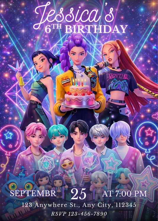 Demon Hunters Kpop Birthday Card – Custom Digital Invitation CreativeRino