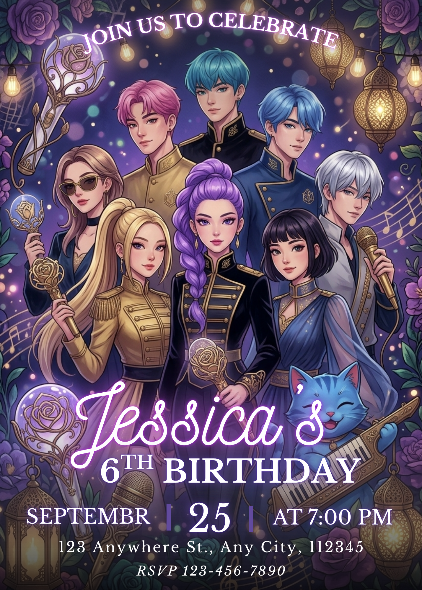 Kpop Demon Hunters Birthday Invitation – Modern Digital Party Template CreativeRino