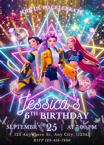 Demon Hunters Kpop Birthday Invite – Easy Editable Invitation Card CreativeRino