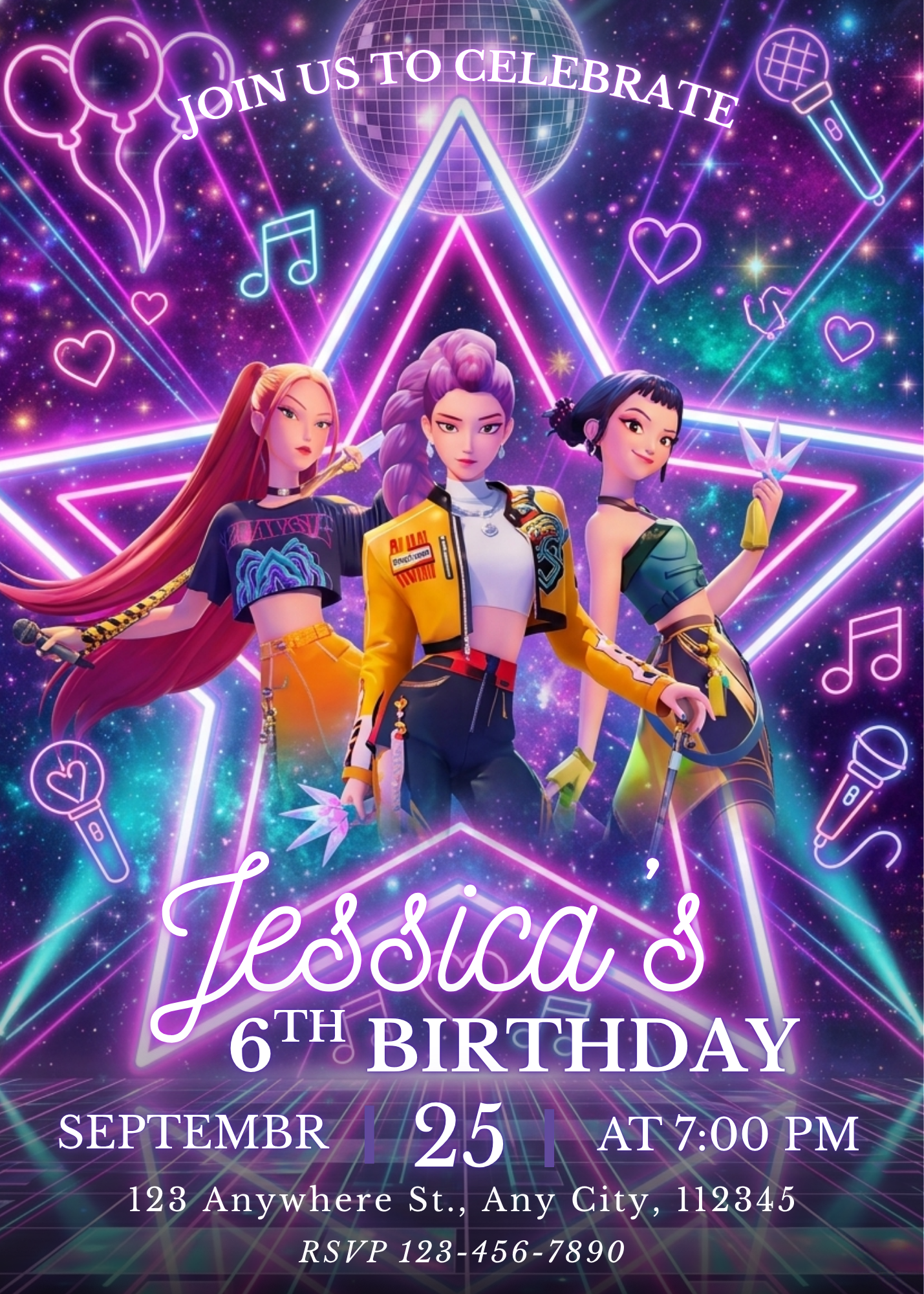 Demon Hunters Kpop Theme Birthday Template – Printable Party Invite CreativeRino