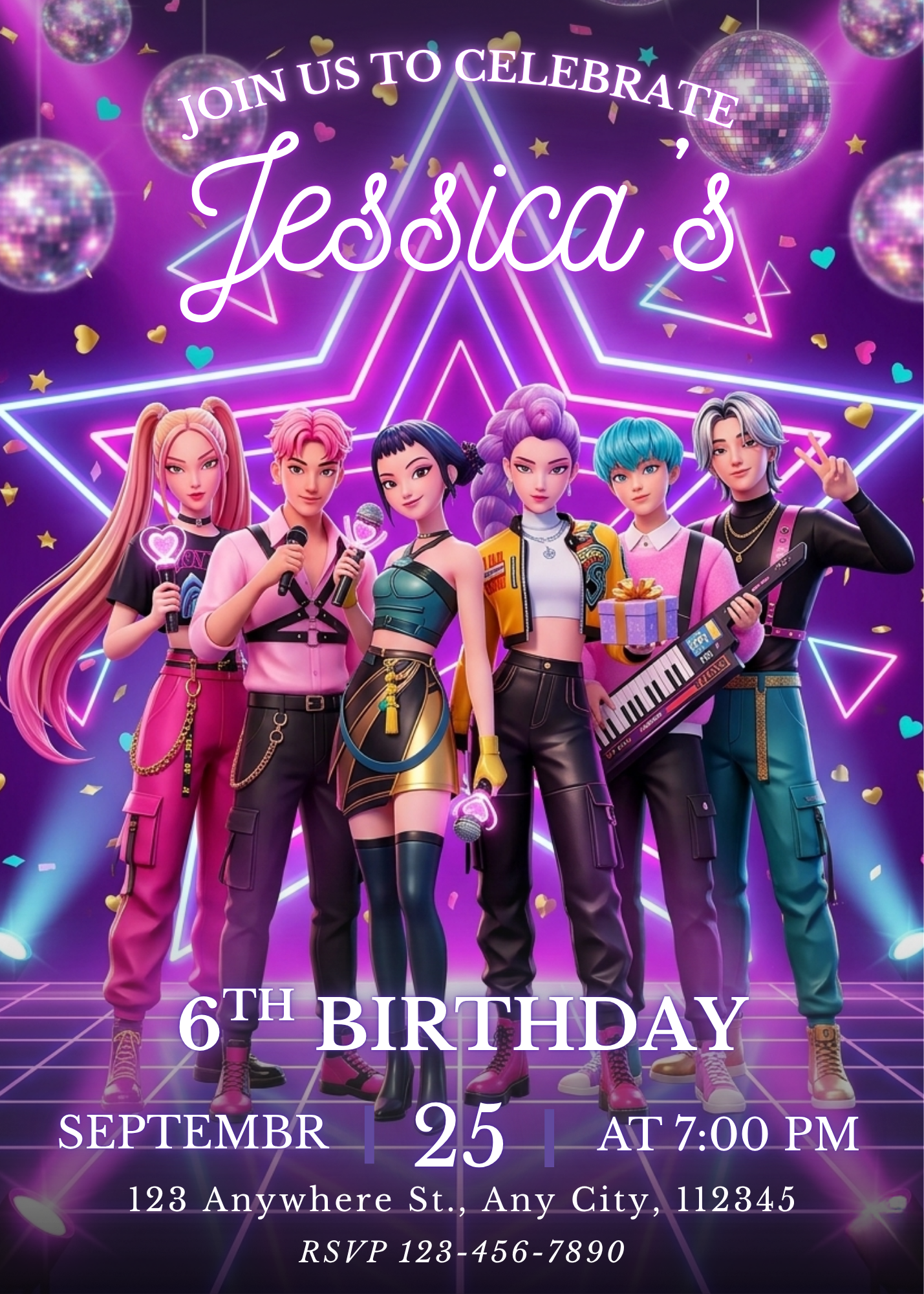 Kpop Demon Hunters Birthday Invitation – Customizable Digital Design CreativeRino