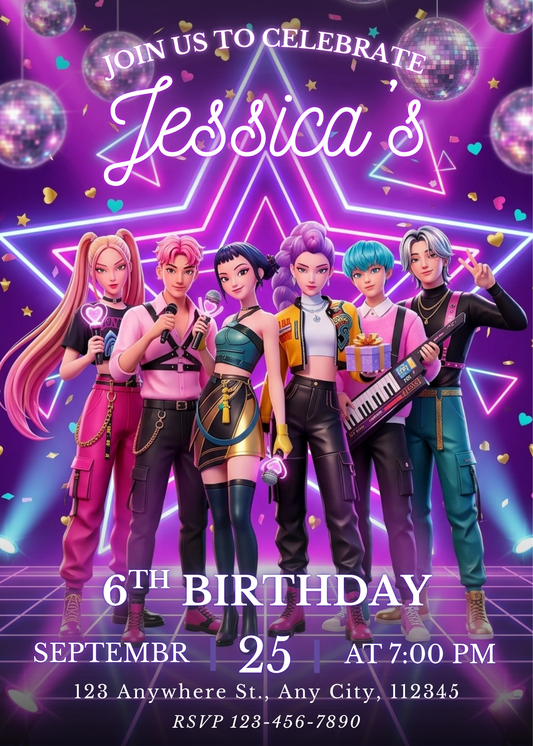 Kpop Demon Hunters Birthday Invitation – Customizable Digital Design CreativeRino