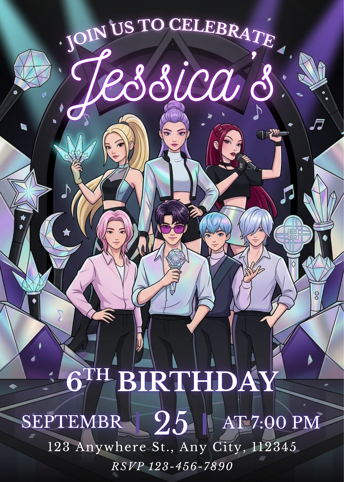 Kpop Demon Hunters Birthday Invite – Cute Editable Party Invitation CreativeRino
