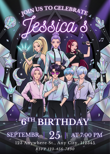 Kpop Demon Hunters Birthday Invite – Cute Editable Party Invitation CreativeRino