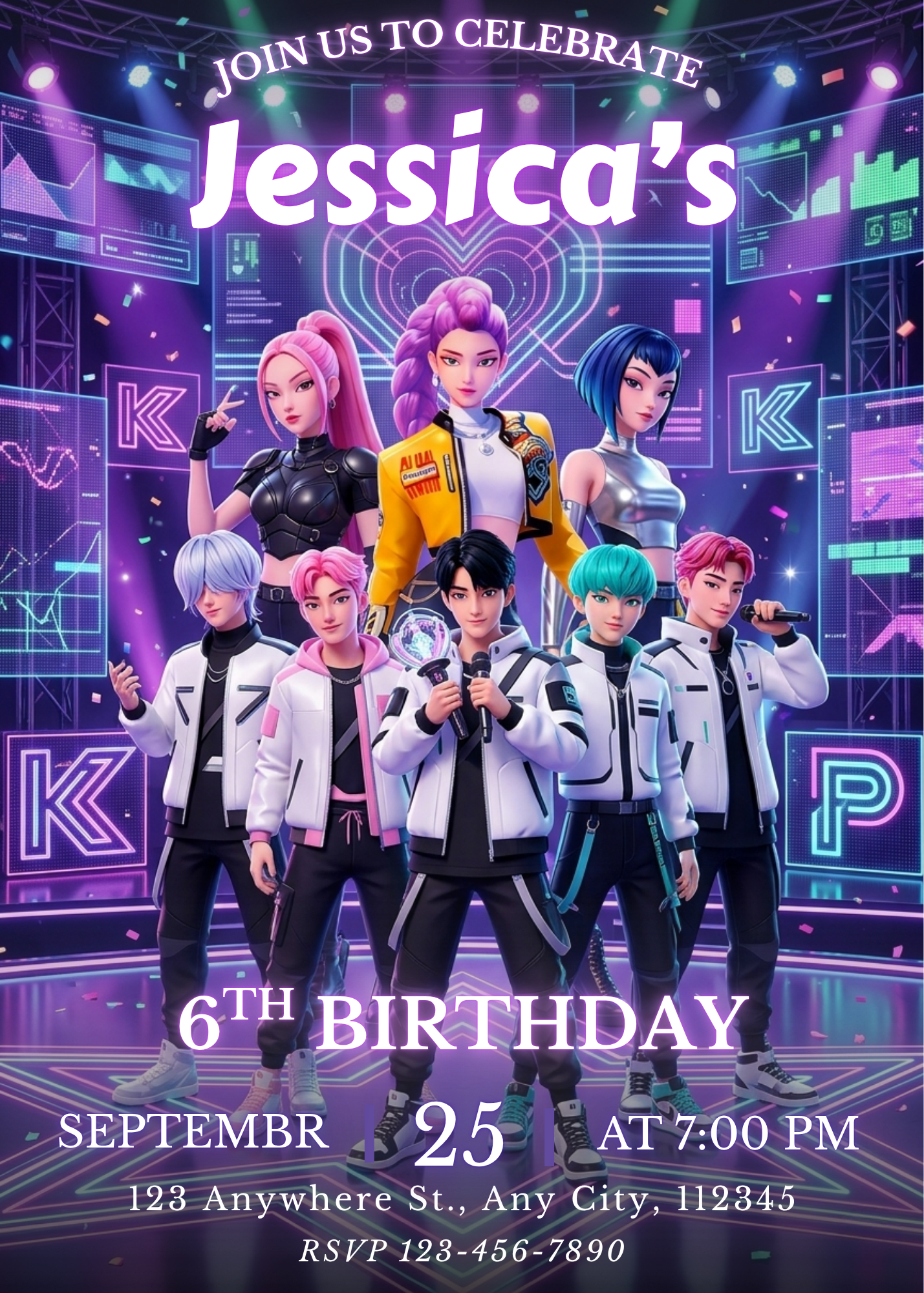 Demon Hunters Kpop Birthday Invitation – Digital Printable Template CreativeRino
