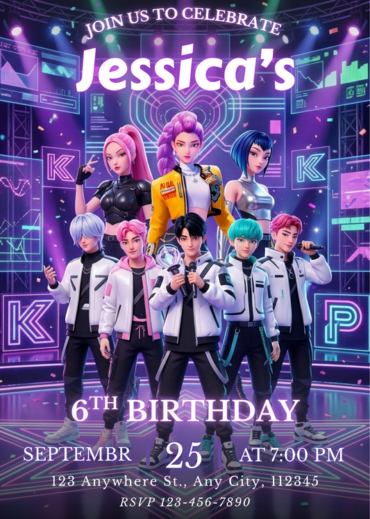 Demon Hunters Kpop Birthday Invitation – Digital Printable Template CreativeRino