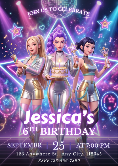 Demon Hunters Kpop Birthday Invite – Instant Edit & Download Template CreativeRino